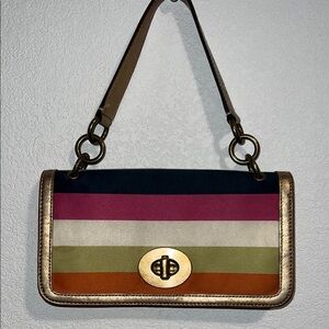 Coach Multicolor Striped Shoulder Bag with Gold Accents